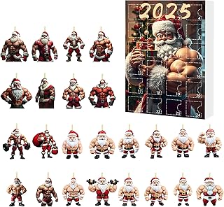 Calendrier de compte à rebours de Noël 2025 Muscles Santa | pendentif 2D pour décoration de vacances, affichage créatif pour la maison, le bureau, la chambre, pour hommes, femmes, garçons, filles