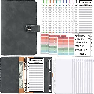 Classeur Budget A6 Français,Enveloppe budget, Budget Planner Français avec 10 Budget Enveloppe,12 Feuilles de Budget,3 Autocollants Français,3 Etiquete pour Maison Bureau et Voyages