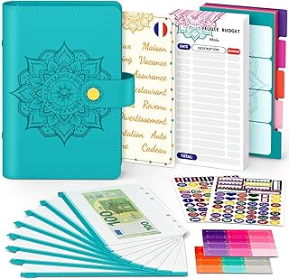 Classeur Budget Francais A6 Enveloppe Budget Planner Francais, Carnet Budget avec Pochette Budget Enveloppe, Organisateur Planificateur Agenda Budget, Carnet Economie Argent, De Aocii (bleu)